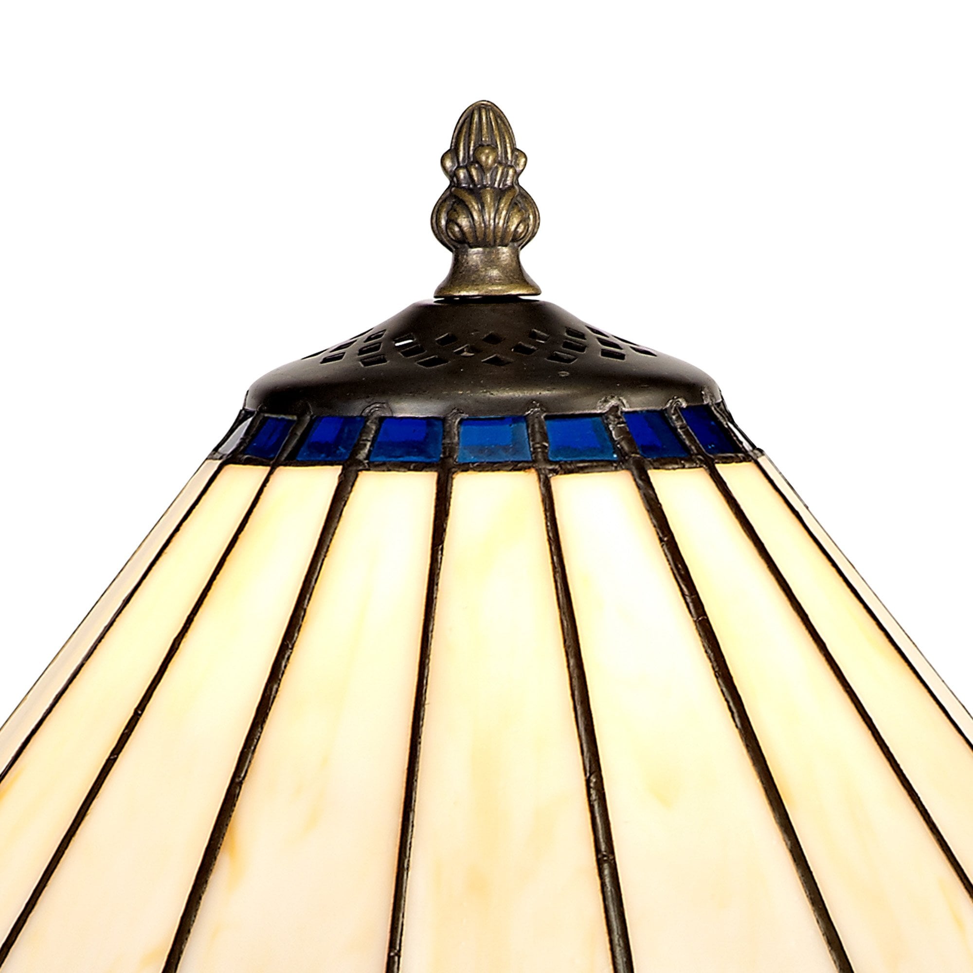 NLK03059 Umbrian 1 Light Tree Like Table Lamp With 30cm Tiffany Shade Blue/Chrome/Crystal/Aged Antique Brass