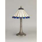 NLK03059 Umbrian 1 Light Tree Like Table Lamp With 30cm Tiffany Shade Blue/Chrome/Crystal/Aged Antique Brass