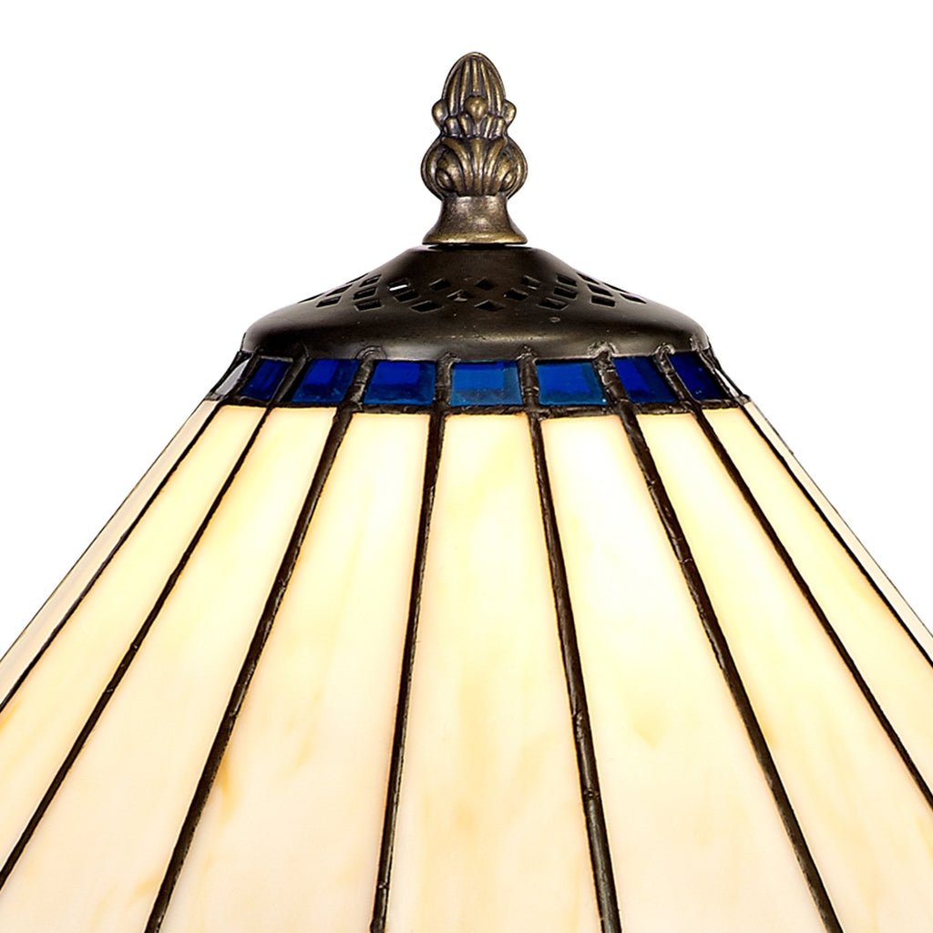 NLK03069 Umbrian 1 Light Curved Table Lamp With 30cm Tiffany Shade Blue/Chrome/Crystal/Aged Antique Brass
