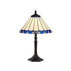 NLK03079 Umbrian 1 Light Octagonal Table Lamp With 30cm Tiffany Shade Blue/Chrome/Crystal/Aged Antique Brass