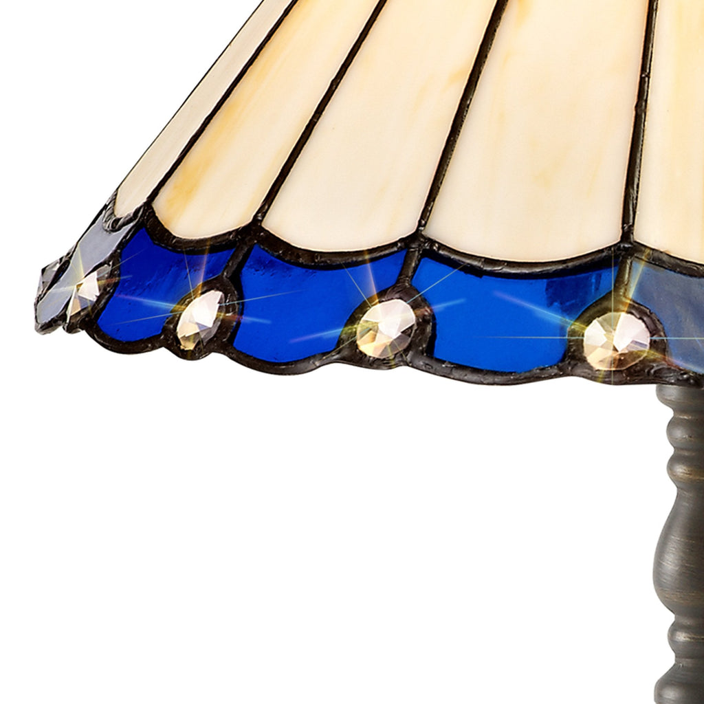 NLK03079 Umbrian 1 Light Octagonal Table Lamp With 30cm Tiffany Shade Blue/Chrome/Crystal/Aged Antique Brass