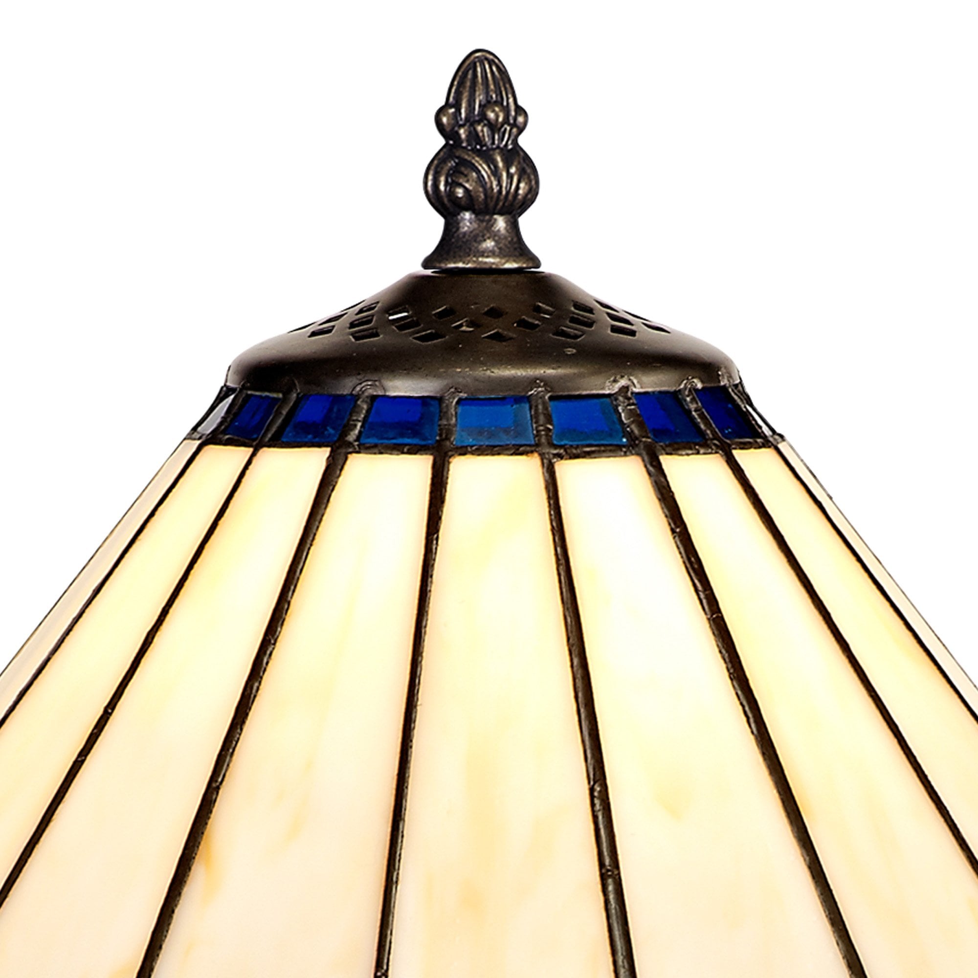 NLK03079 Umbrian 1 Light Octagonal Table Lamp With 30cm Tiffany Shade Blue/Chrome/Crystal/Aged Antique Brass