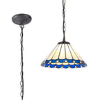 NLK03089 Umbrian 1 Light Down Lighter Pendant With 30cm Tiffany Shade Blue/Chrome/Crystal/Aged Antique Brass