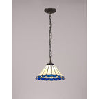 NLK03089 Umbrian 1 Light Down Lighter Pendant With 30cm Tiffany Shade Blue/Chrome/Crystal/Aged Antique Brass