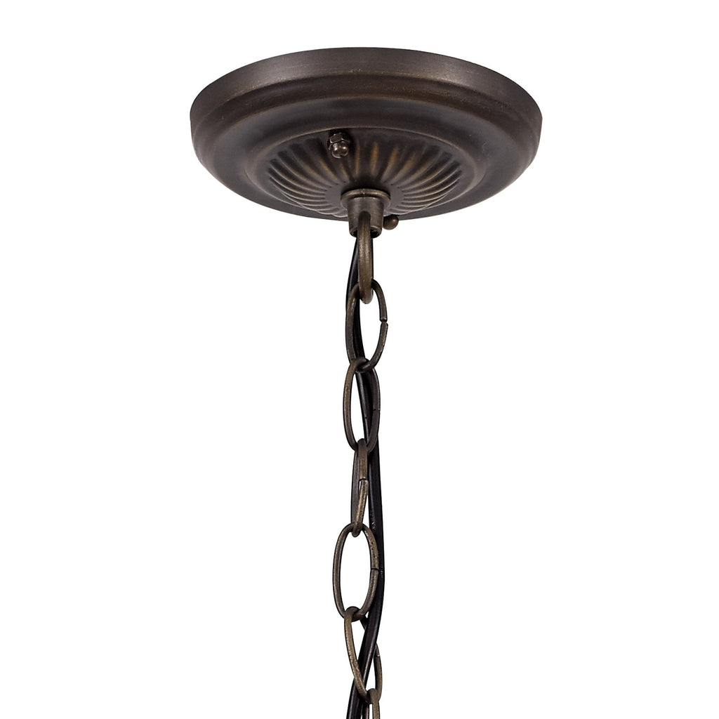 NLK03089 Umbrian 1 Light Down Lighter Pendant With 30cm Tiffany Shade Blue/Chrome/Crystal/Aged Antique Brass