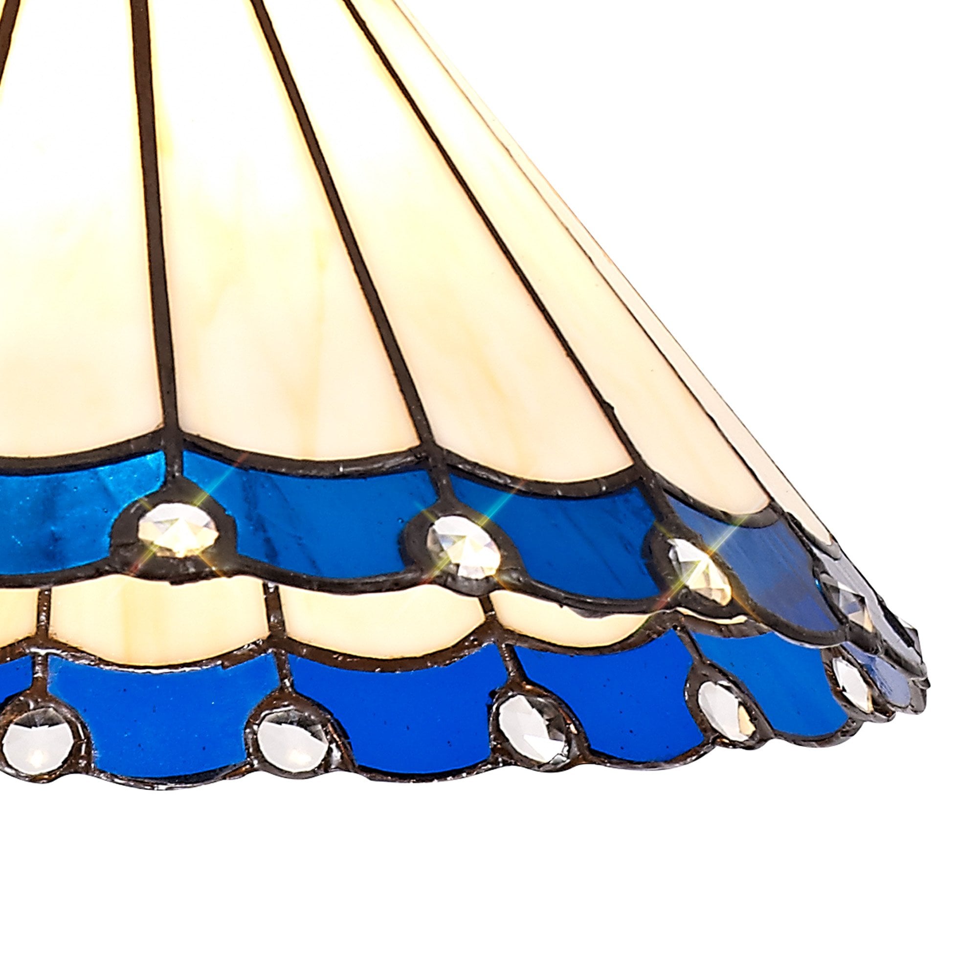 NLK03089 Umbrian 1 Light Down Lighter Pendant With 30cm Tiffany Shade Blue/Chrome/Crystal/Aged Antique Brass