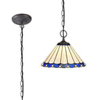 NLK03099 Umbrian 2 Light Down Lighter Pendant With 30cm Tiffany Shade Blue/Chrome/Crystal/Aged Antique Brass