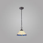 NLK03099 Umbrian 2 Light Down Lighter Pendant With 30cm Tiffany Shade Blue/Chrome/Crystal/Aged Antique Brass