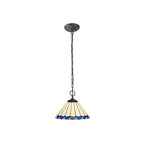 NLK03099 Umbrian 2 Light Down Lighter Pendant With 30cm Tiffany Shade Blue/Chrome/Crystal/Aged Antique Brass