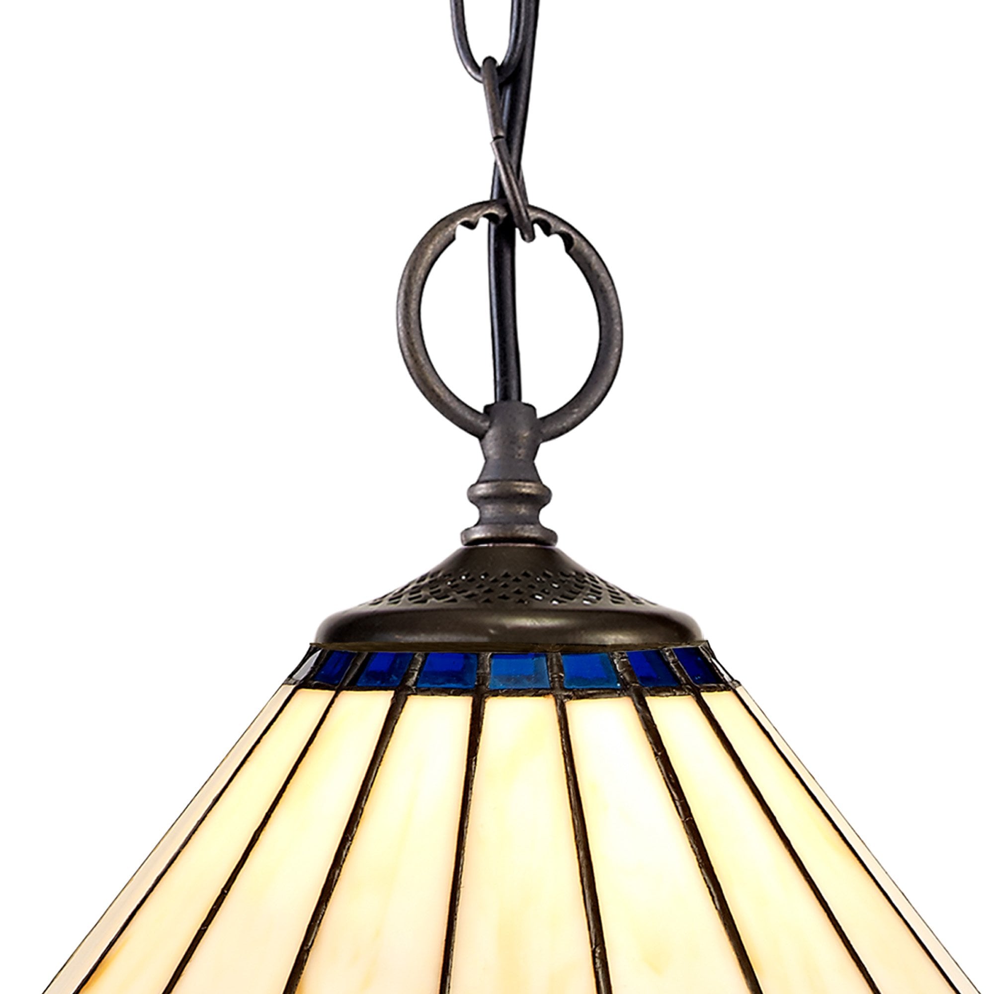 NLK03099 Umbrian 2 Light Down Lighter Pendant With 30cm Tiffany Shade Blue/Chrome/Crystal/Aged Antique Brass
