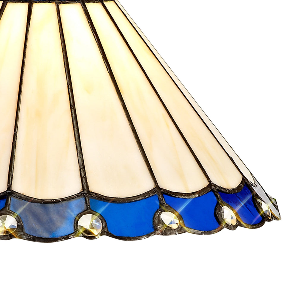 NLK03099 Umbrian 2 Light Down Lighter Pendant With 30cm Tiffany Shade Blue/Chrome/Crystal/Aged Antique Brass