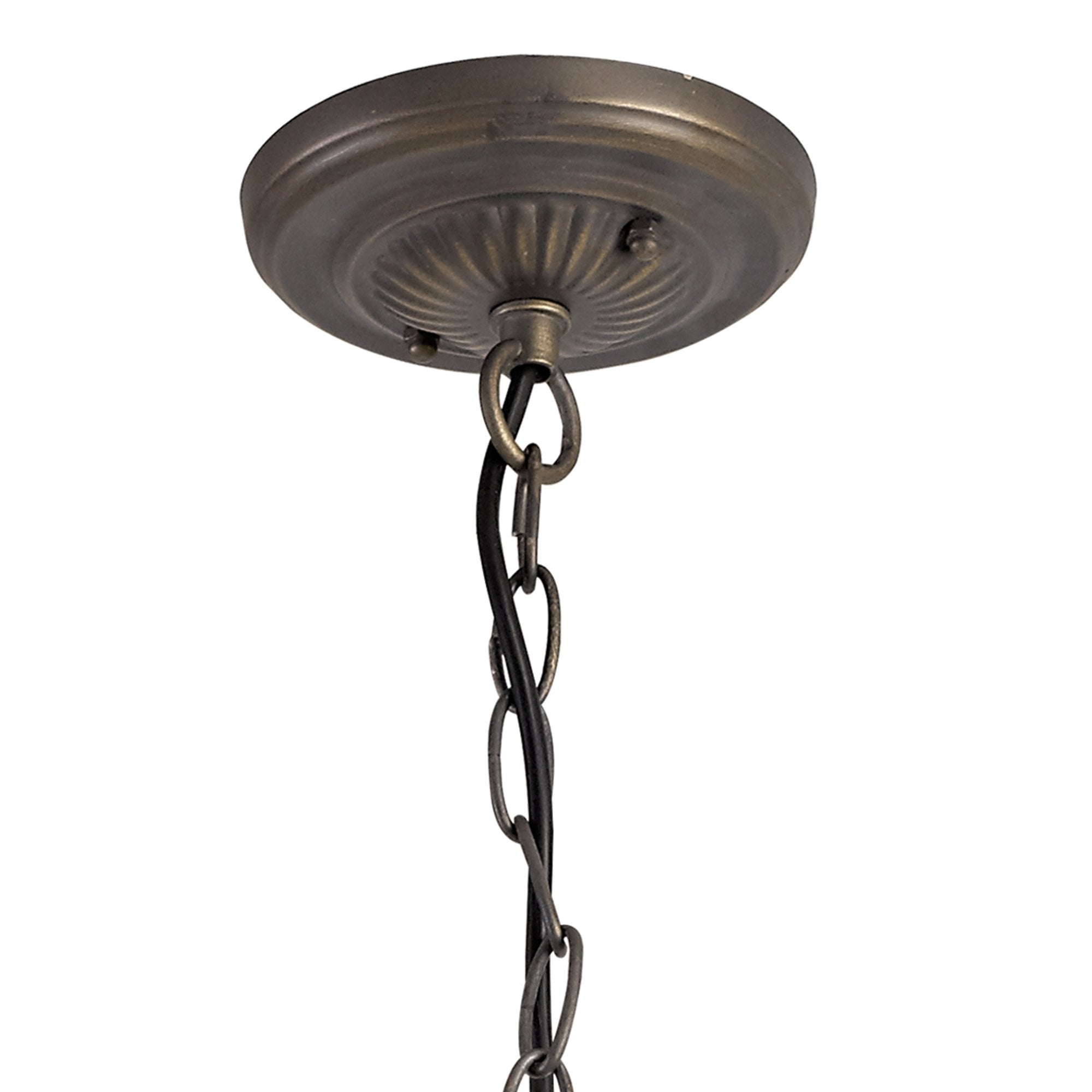 NLK03109 Umbrian 3 Light Down Lighter Pendant With 30cm Tiffany Shade Blue/Chrome/Crystal/Aged Antique Brass