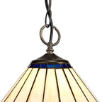 NLK03109 Umbrian 3 Light Down Lighter Pendant With 30cm Tiffany Shade Blue/Chrome/Crystal/Aged Antique Brass