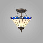 NLK03119 Umbrian 2 Light Semi Ceiling With 30cm Tiffany Shade Blue/Chrome/Crystal/Aged Antique Brass