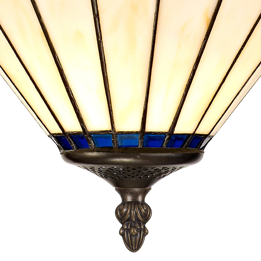 NLK03119 Umbrian 2 Light Semi Ceiling With 30cm Tiffany Shade Blue/Chrome/Crystal/Aged Antique Brass