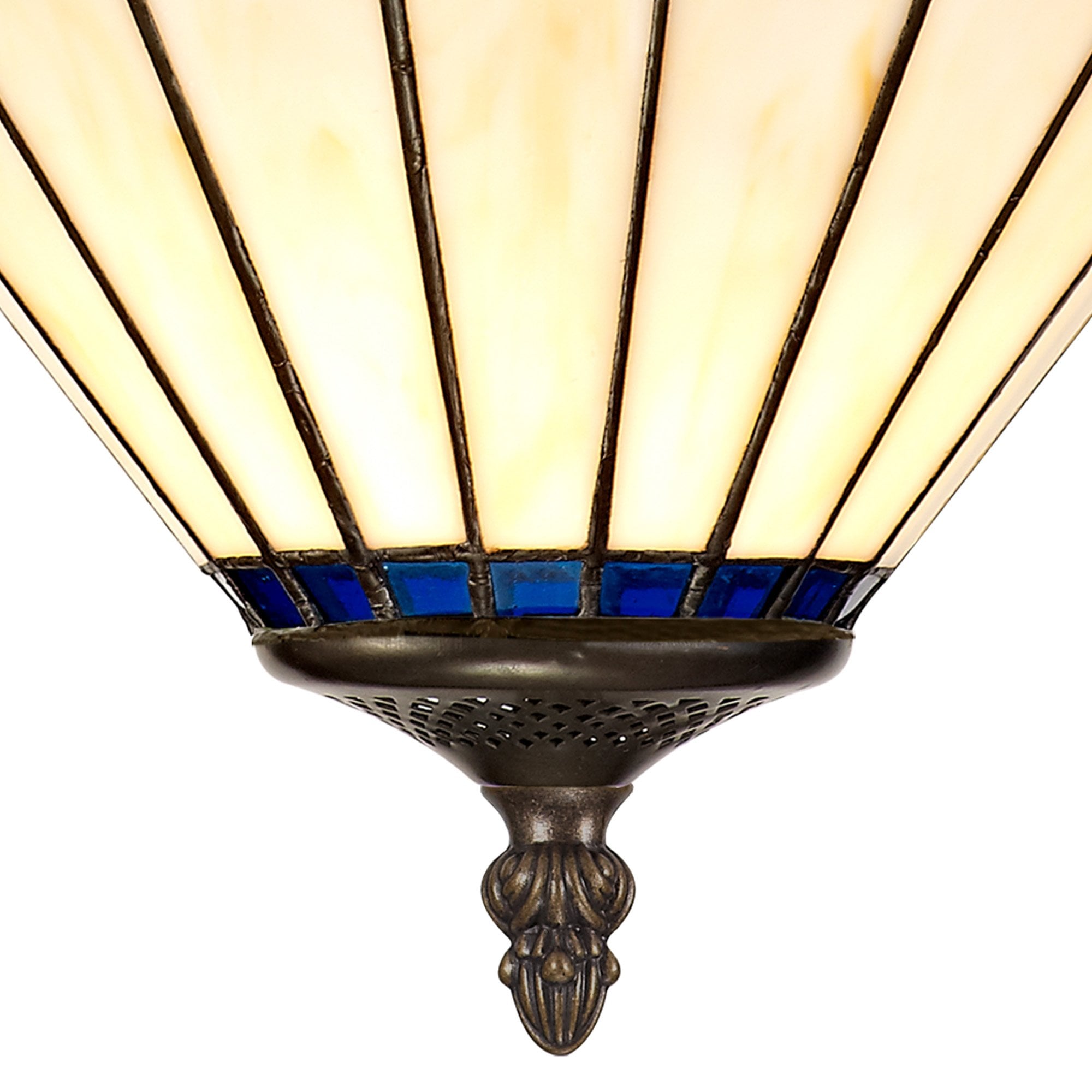 NLK03119 Umbrian 2 Light Semi Ceiling With 30cm Tiffany Shade Blue/Chrome/Crystal/Aged Antique Brass