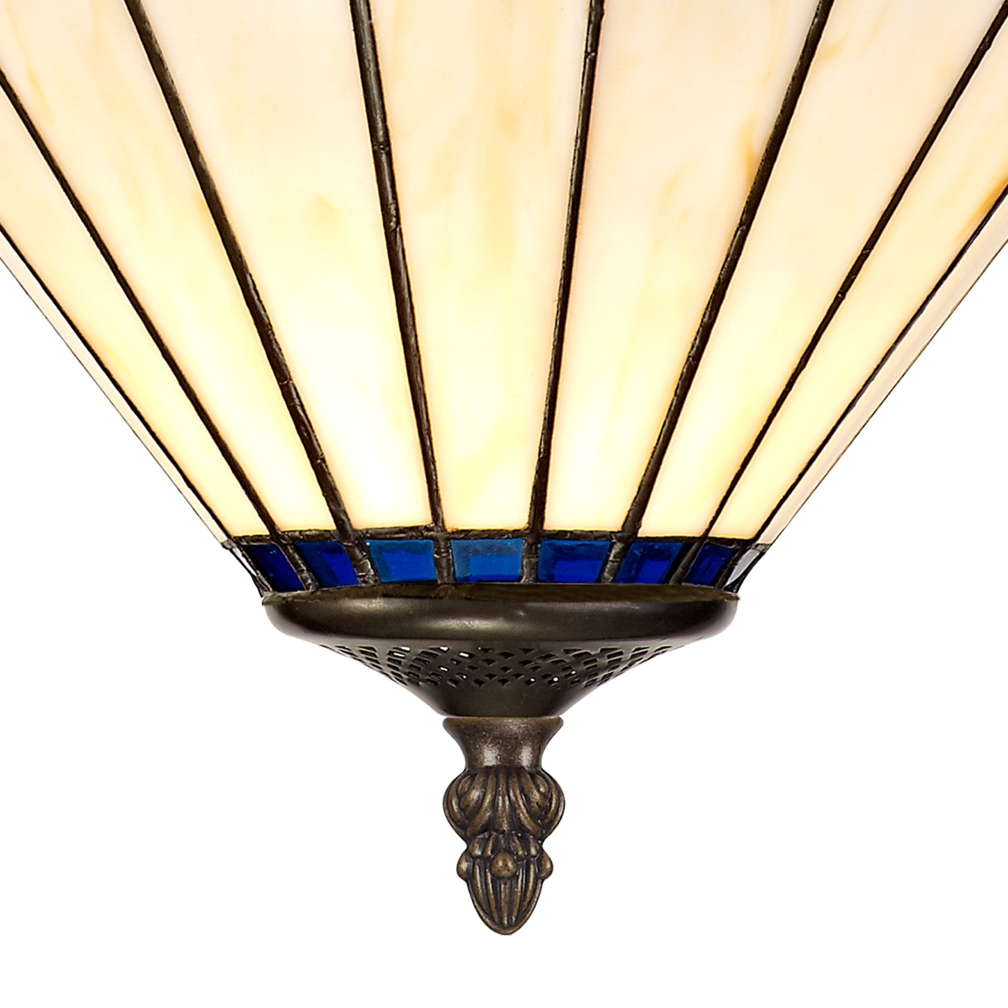 NLK03129 Umbrian 3 Light Semi Ceiling With 30cm Tiffany Shade Blue/Chrome/Crystal/Aged Antique Brass