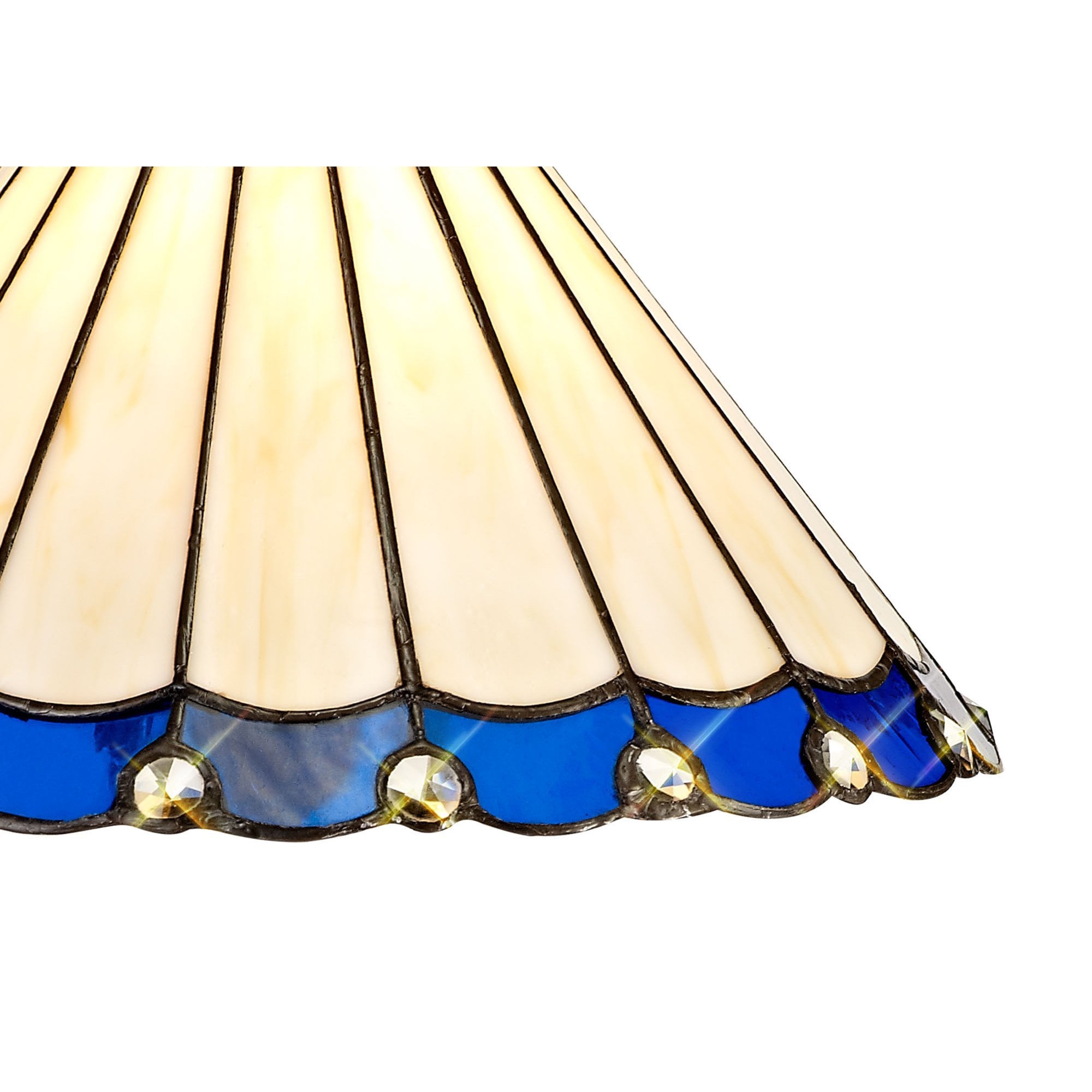 NLK03129 Umbrian 3 Light Semi Ceiling With 30cm Tiffany Shade Blue/Chrome/Crystal/Aged Antique Brass