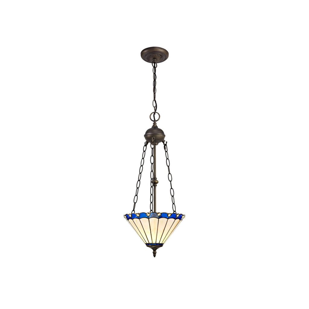NLK03139 Umbrian 2 Light Up Lighter Pendant With 30cm Tiffany Shade Blue/Chrome/Crystal/Aged Antique Brass