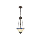 NLK03139 Umbrian 2 Light Up Lighter Pendant With 30cm Tiffany Shade Blue/Chrome/Crystal/Aged Antique Brass
