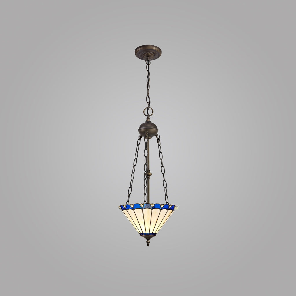 NLK03139 Umbrian 2 Light Up Lighter Pendant With 30cm Tiffany Shade Blue/Chrome/Crystal/Aged Antique Brass