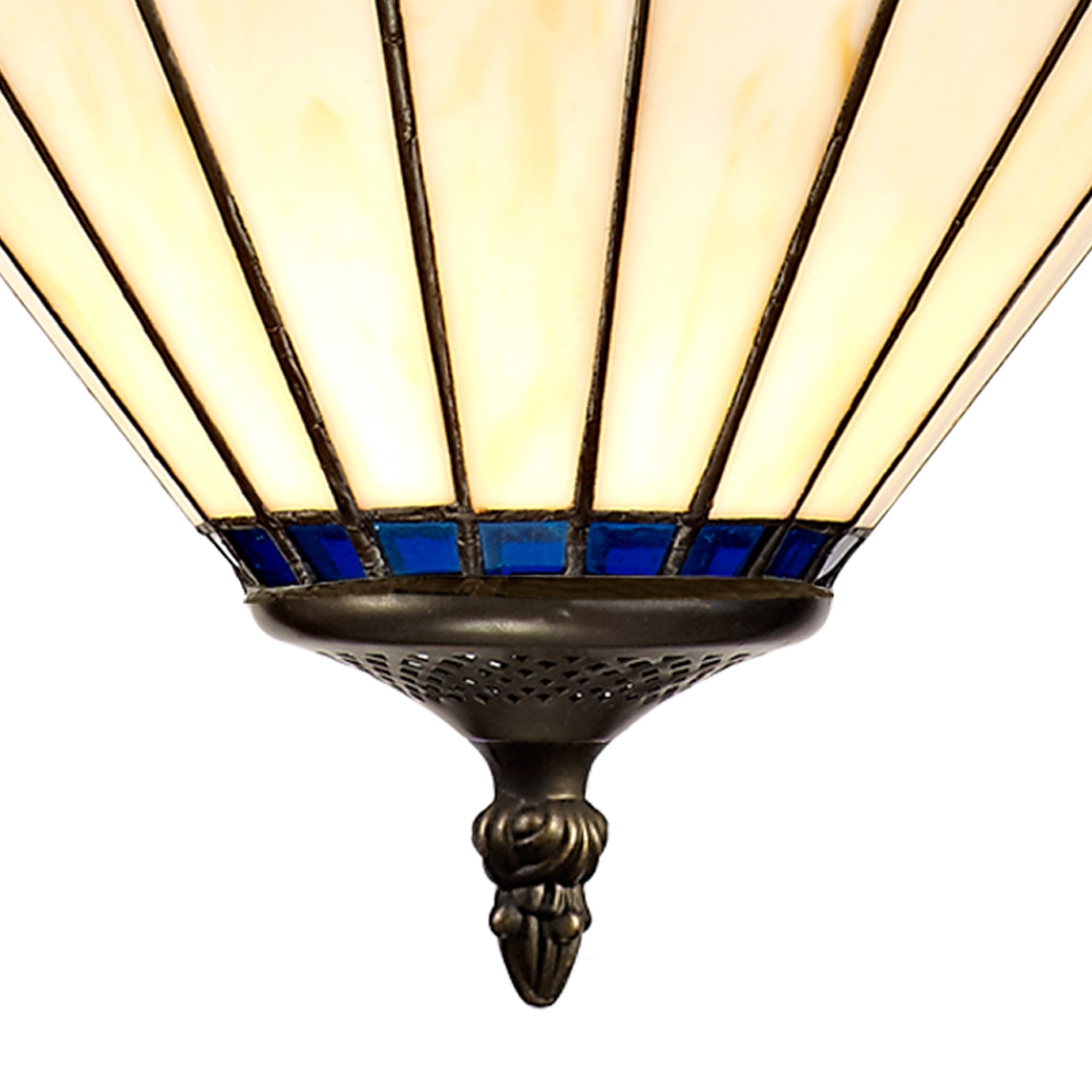 NLK03139 Umbrian 2 Light Up Lighter Pendant With 30cm Tiffany Shade Blue/Chrome/Crystal/Aged Antique Brass