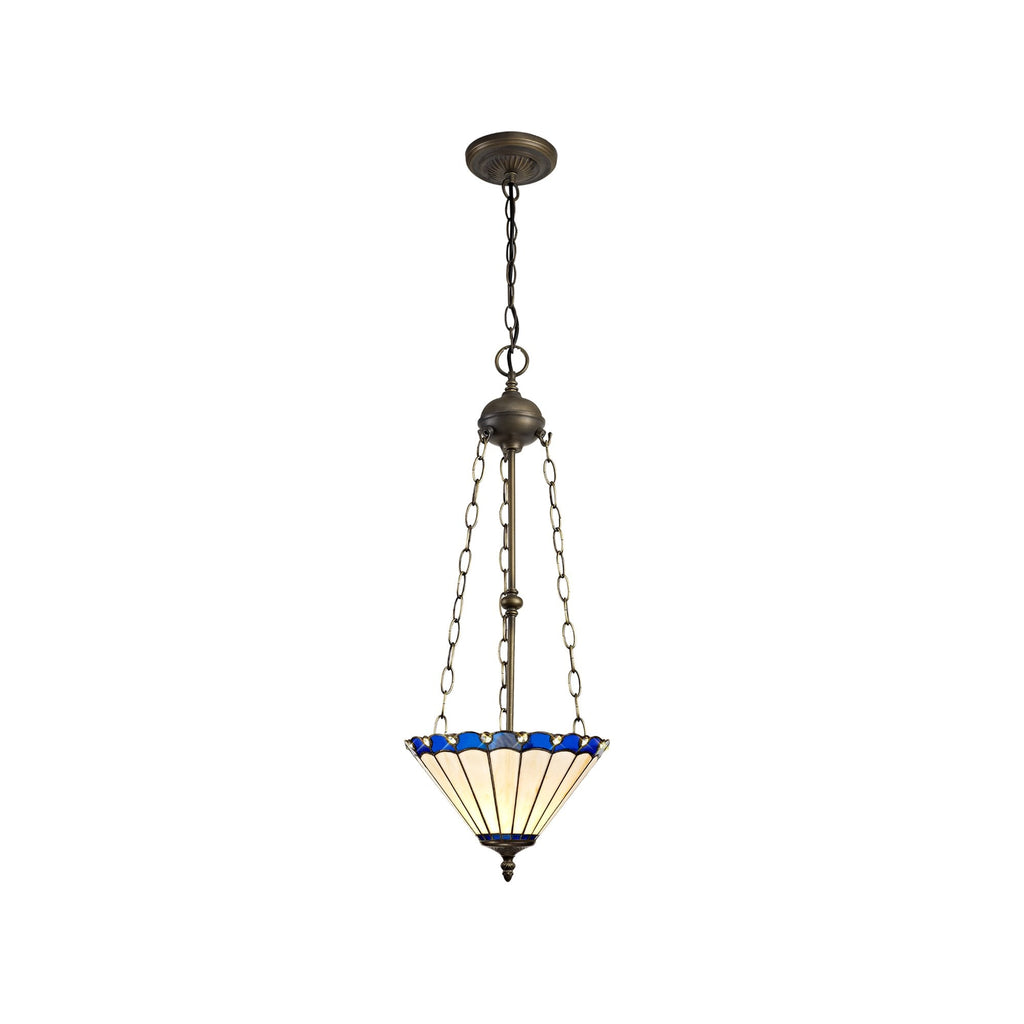 NLK03149 Umbrian 3 Light Up Lighter Pendant With 30cm Tiffany Shade Blue/Chrome/Crystal/Aged Antique Brass