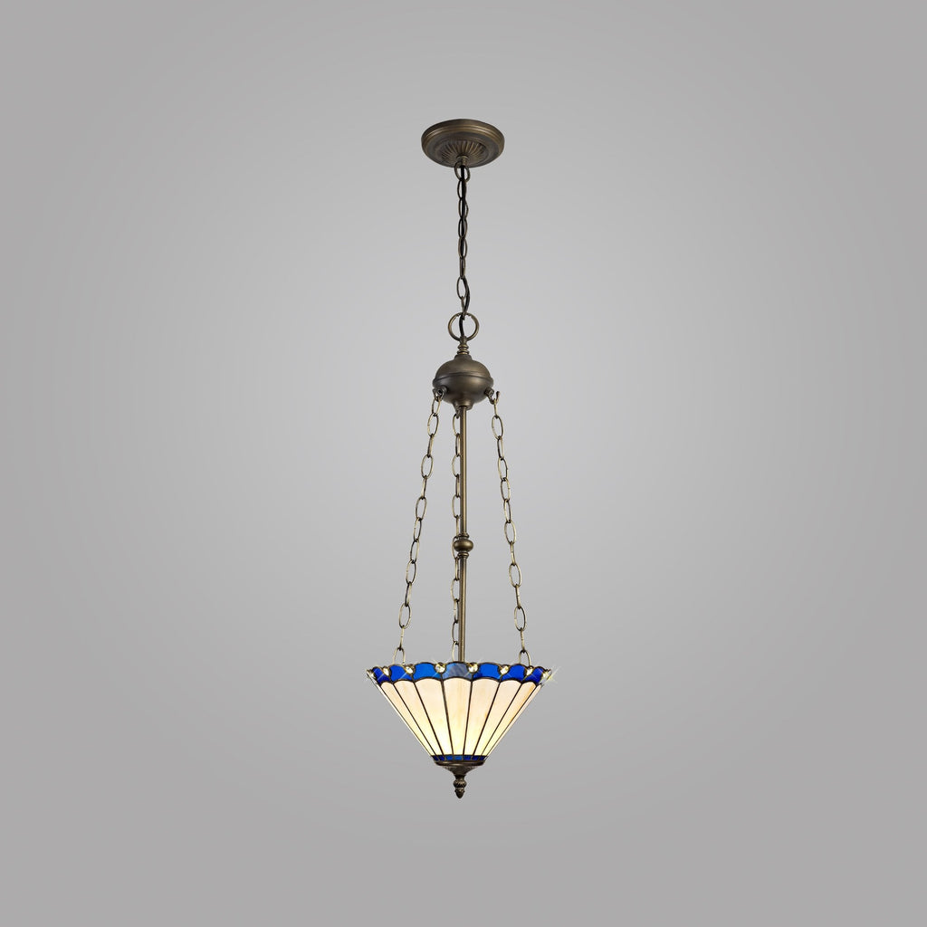 NLK03149 Umbrian 3 Light Up Lighter Pendant With 30cm Tiffany Shade Blue/Chrome/Crystal/Aged Antique Brass