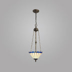 NLK03149 Umbrian 3 Light Up Lighter Pendant With 30cm Tiffany Shade Blue/Chrome/Crystal/Aged Antique Brass