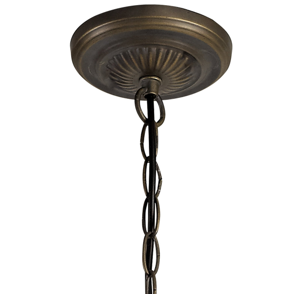 NLK03149 Umbrian 3 Light Up Lighter Pendant With 30cm Tiffany Shade Blue/Chrome/Crystal/Aged Antique Brass
