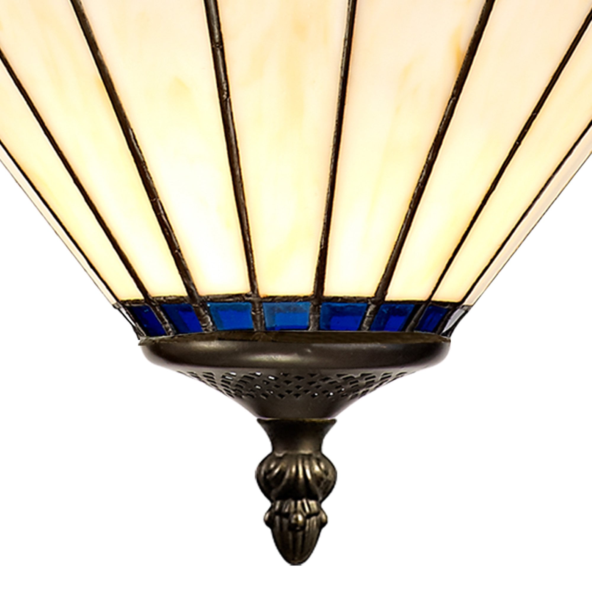 NLK03149 Umbrian 3 Light Up Lighter Pendant With 30cm Tiffany Shade Blue/Chrome/Crystal/Aged Antique Brass