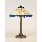 NLK03159 Umbrian 2 Light Tree Like Table Lamp With 40cm Tiffany Shade Blue/Chrome/Crystal/Aged Antique Brass