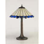NLK03159 Umbrian 2 Light Tree Like Table Lamp With 40cm Tiffany Shade Blue/Chrome/Crystal/Aged Antique Brass