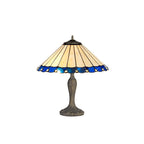 NLK03169 Umbrian 2 Light Curved Table Lamp With 40cm Tiffany Shade Blue/Chrome/Crystal/Aged Antique Brass