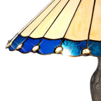 NLK03169 Umbrian 2 Light Curved Table Lamp With 40cm Tiffany Shade Blue/Chrome/Crystal/Aged Antique Brass