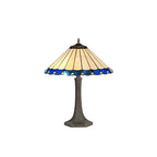 NLK03179 Umbrian 2 Light Octagonal Table Lamp With 40cm Tiffany Shade Blue/Chrome/Crystal/Aged Antique Brass