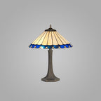NLK03179 Umbrian 2 Light Octagonal Table Lamp With 40cm Tiffany Shade Blue/Chrome/Crystal/Aged Antique Brass