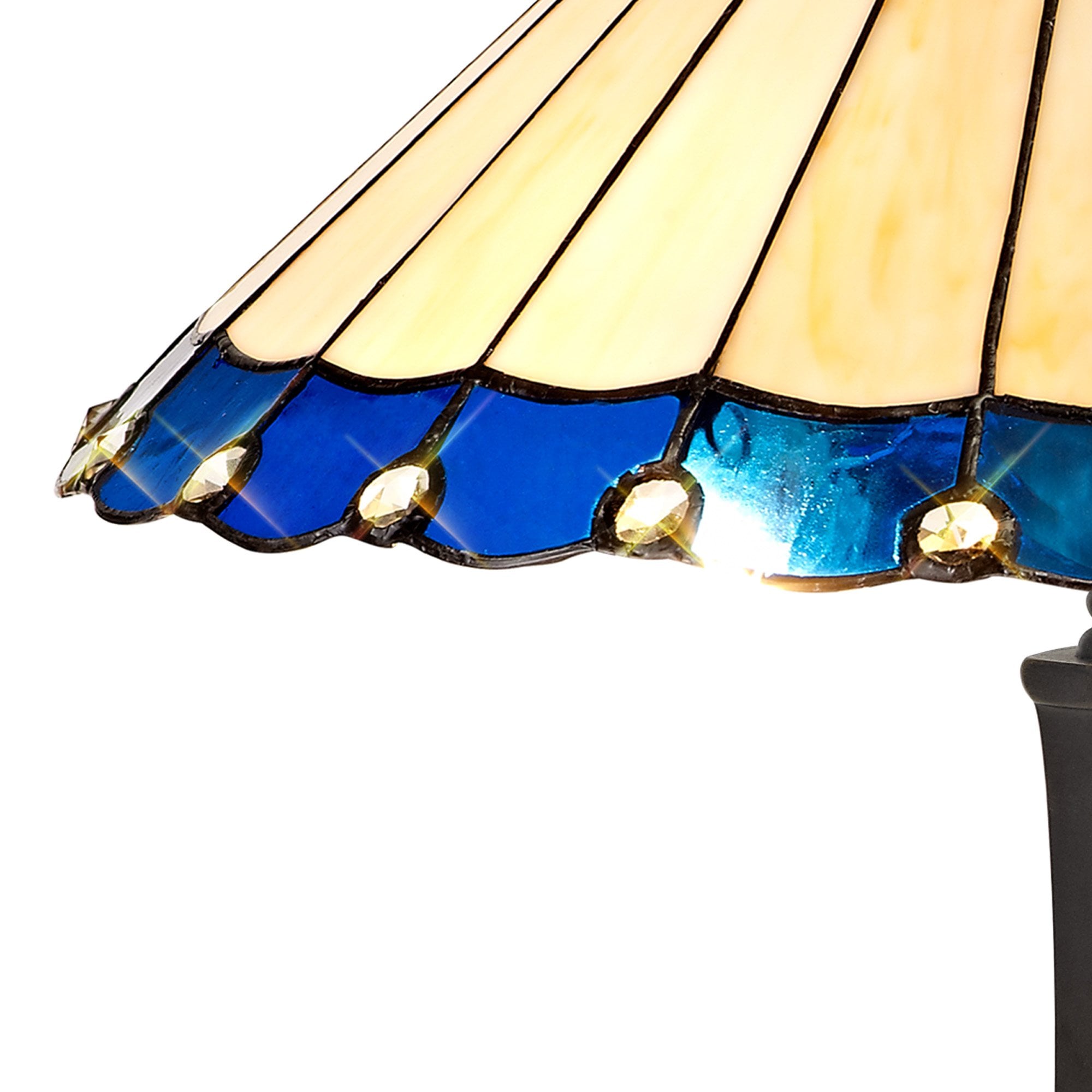 NLK03179 Umbrian 2 Light Octagonal Table Lamp With 40cm Tiffany Shade Blue/Chrome/Crystal/Aged Antique Brass