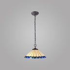 NLK03199 Umbrian 2 Light Down Lighter Pendant With 40cm Tiffany Shade Blue/Chrome/Crystal/Aged Antique Brass