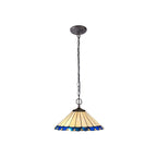 NLK03199 Umbrian 2 Light Down Lighter Pendant With 40cm Tiffany Shade Blue/Chrome/Crystal/Aged Antique Brass