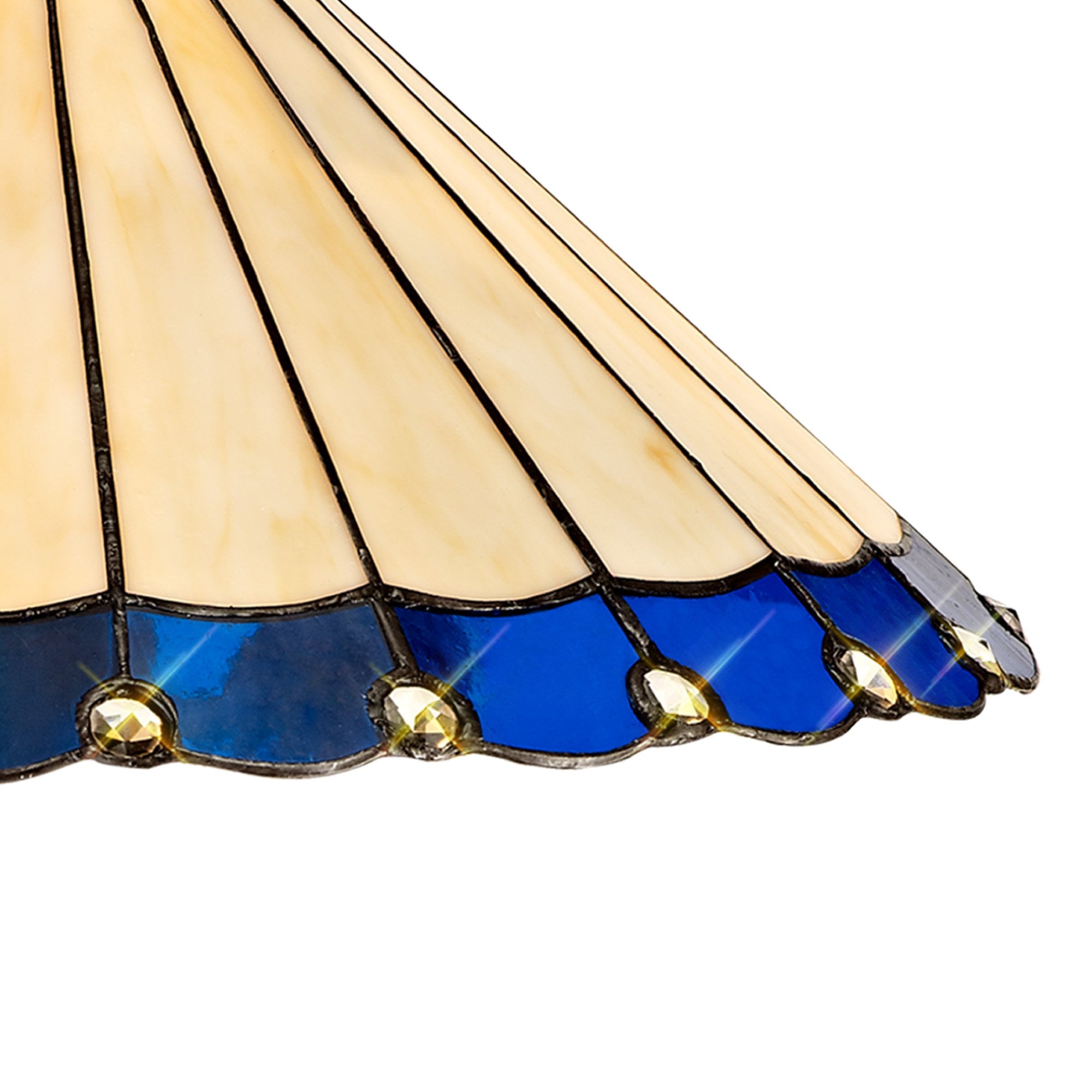 NLK03199 Umbrian 2 Light Down Lighter Pendant With 40cm Tiffany Shade Blue/Chrome/Crystal/Aged Antique Brass