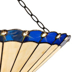 NLK03219 Umbrian 3 Light Semi Ceiling With 40cm Tiffany Shade Blue/Chrome/Crystal/Aged Antique Brass