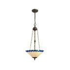 NLK03229 Umbrian 3 Light Up Lighter Pendant With 40cm Tiffany Shade Blue/Chrome/Crystal/Aged Antique Brass