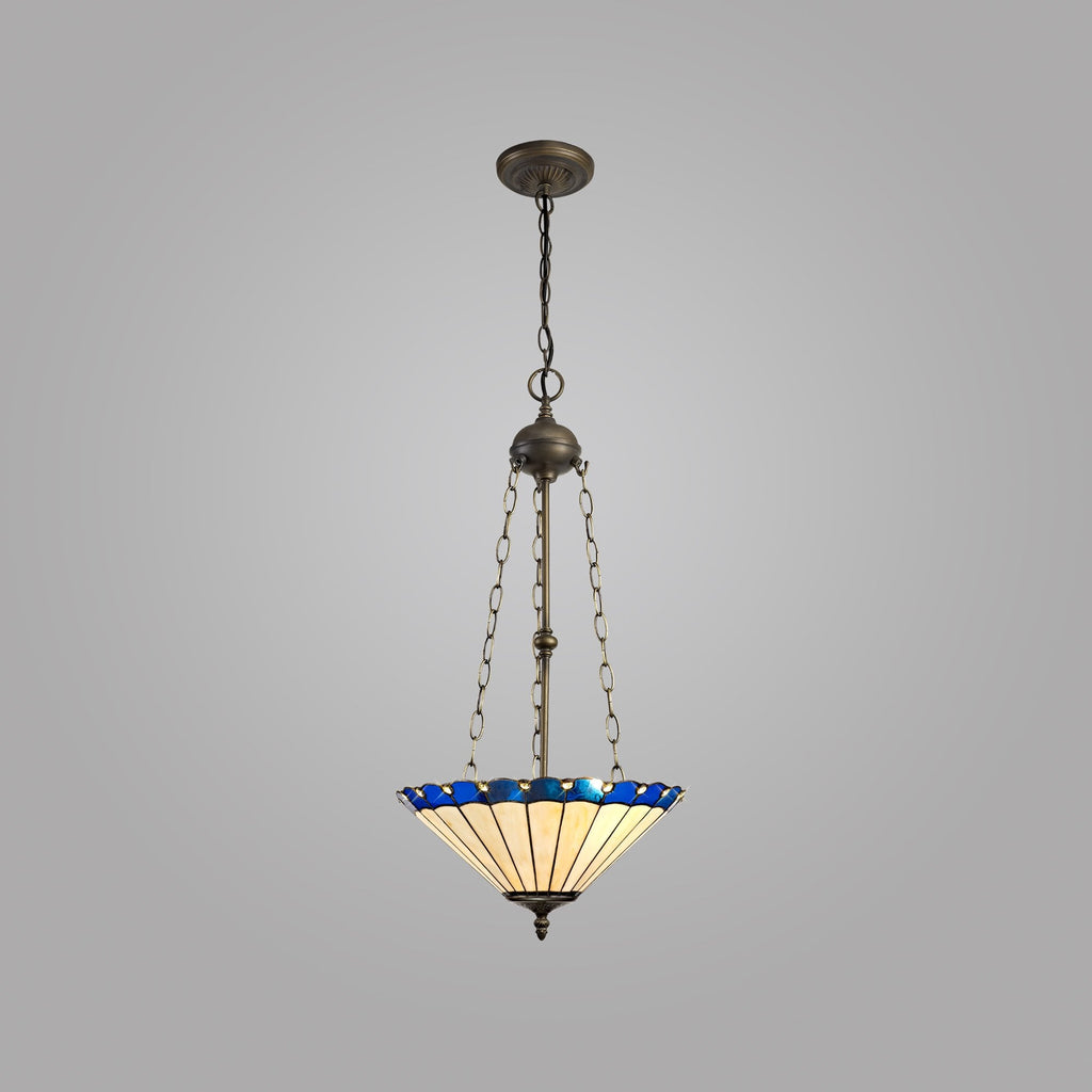 NLK03229 Umbrian 3 Light Up Lighter Pendant With 40cm Tiffany Shade Blue/Chrome/Crystal/Aged Antique Brass