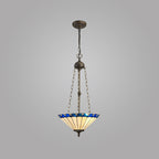 NLK03229 Umbrian 3 Light Up Lighter Pendant With 40cm Tiffany Shade Blue/Chrome/Crystal/Aged Antique Brass