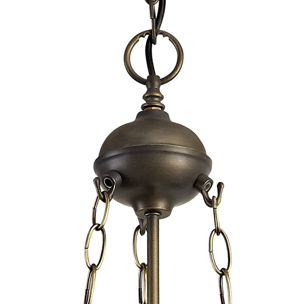 NLK03229 Umbrian 3 Light Up Lighter Pendant With 40cm Tiffany Shade Blue/Chrome/Crystal/Aged Antique Brass