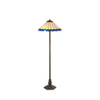 NLK03239 Umbrian 2 Light Octagonal Floor Lamp With 40cm Tiffany Shade Blue/Chrome/Crystal/Aged Antique Brass