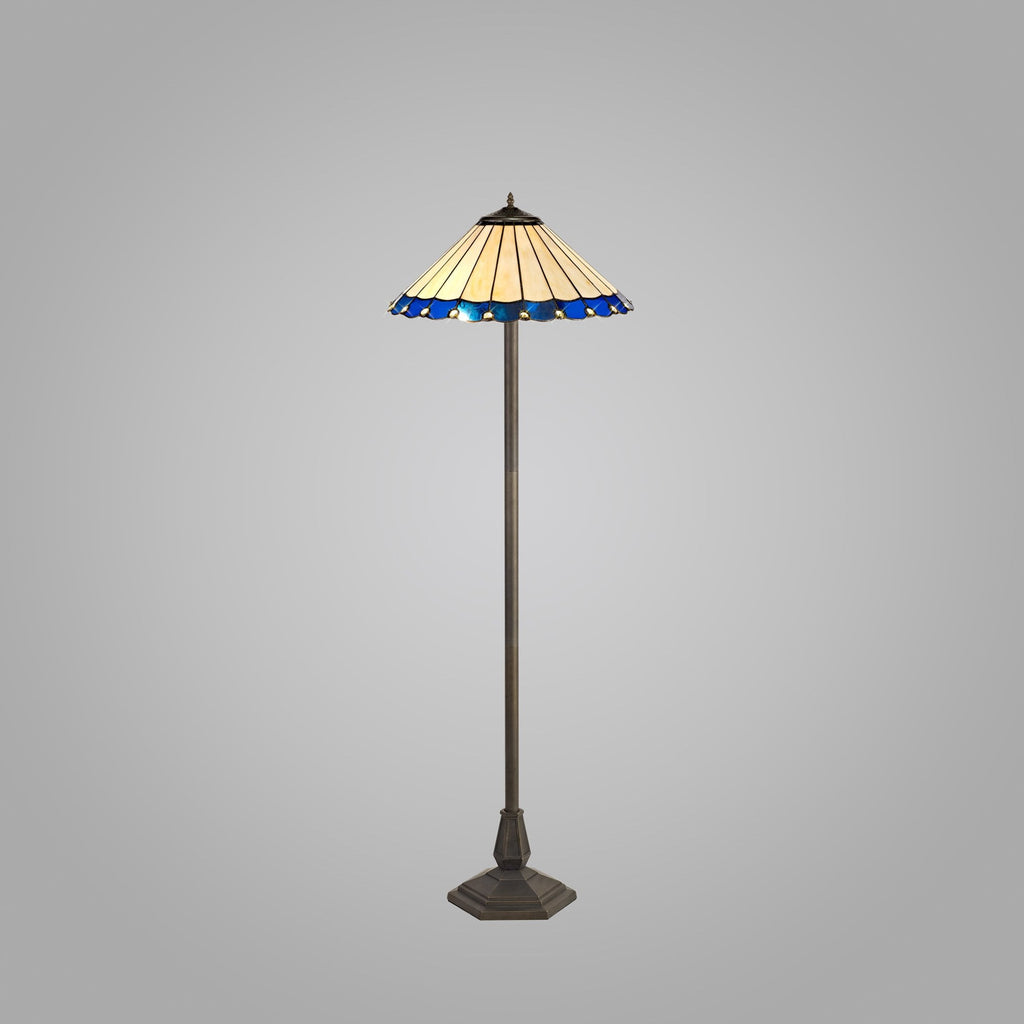 NLK03239 Umbrian 2 Light Octagonal Floor Lamp With 40cm Tiffany Shade Blue/Chrome/Crystal/Aged Antique Brass