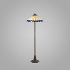 NLK03239 Umbrian 2 Light Octagonal Floor Lamp With 40cm Tiffany Shade Blue/Chrome/Crystal/Aged Antique Brass