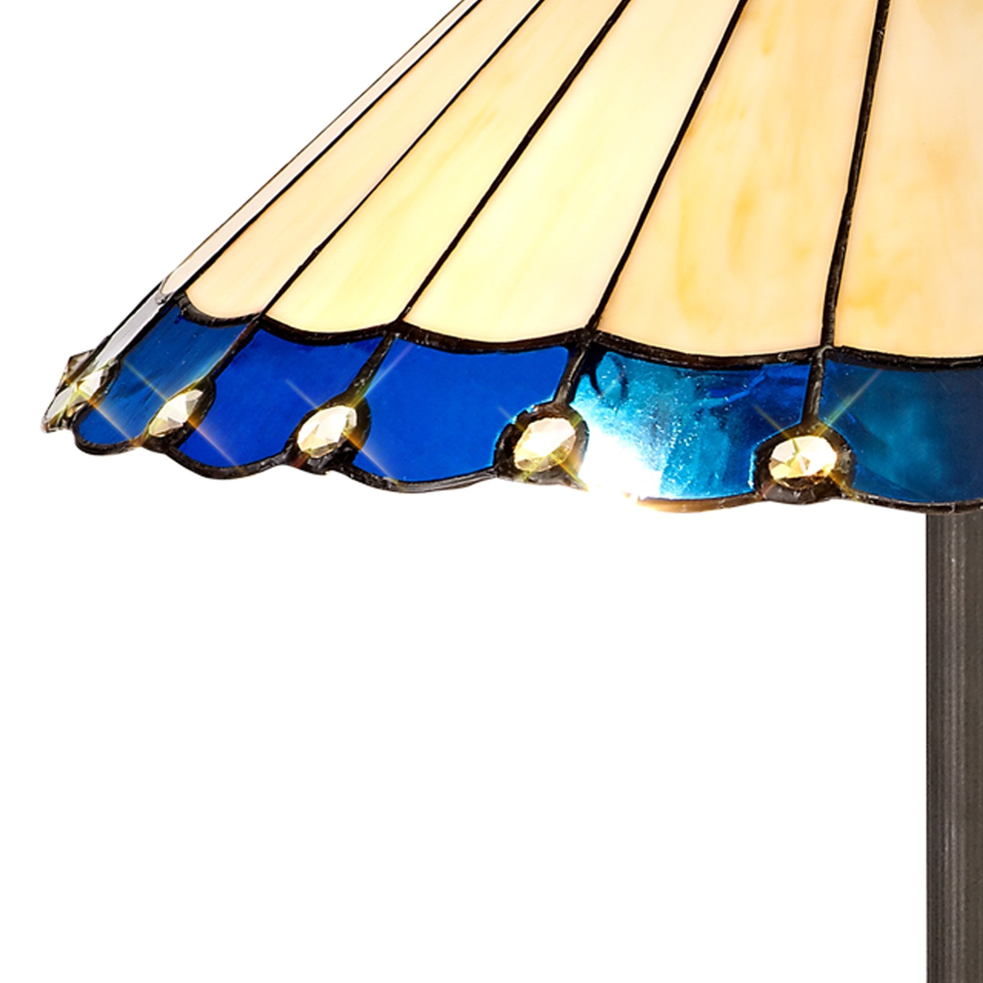 NLK03239 Umbrian 2 Light Octagonal Floor Lamp With 40cm Tiffany Shade Blue/Chrome/Crystal/Aged Antique Brass